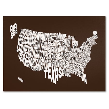 Trademark Fine Art Michael Tompsett 'CHOCOLATE-USA States Text Map' Canvas Art, 16x24 MT0221-C1624GG